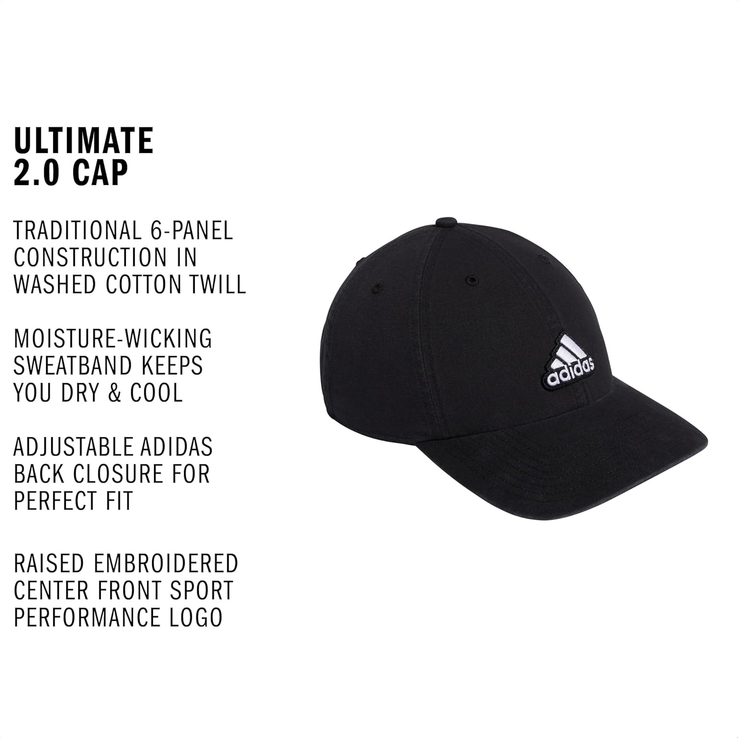 image:imageadidas Mens Ultimate Baseball Cap Athletic Relaxed Cotton Strapback HatBlackWhite