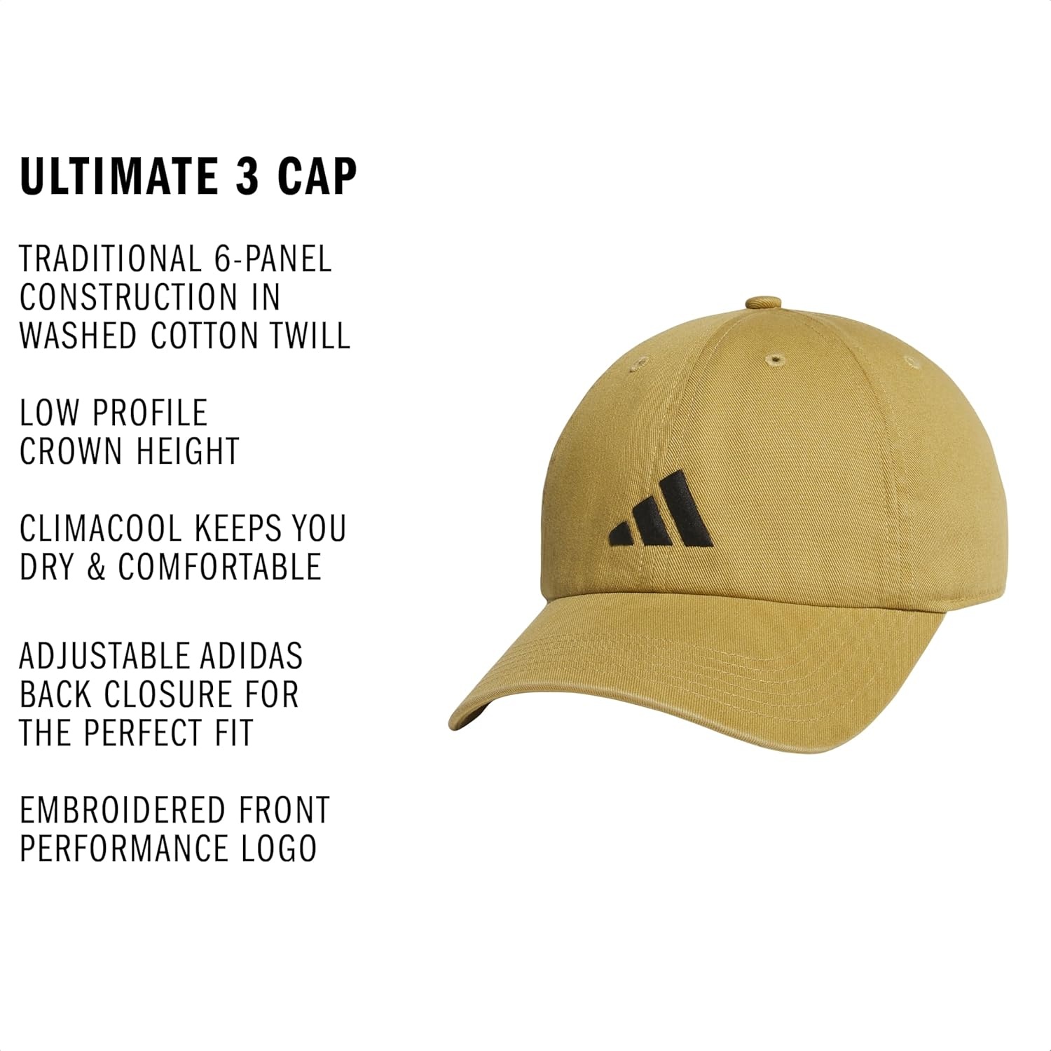 image:imageadidas Mens Ultimate Baseball Cap Athletic Relaxed Cotton Strapback HatKhakiBlack3