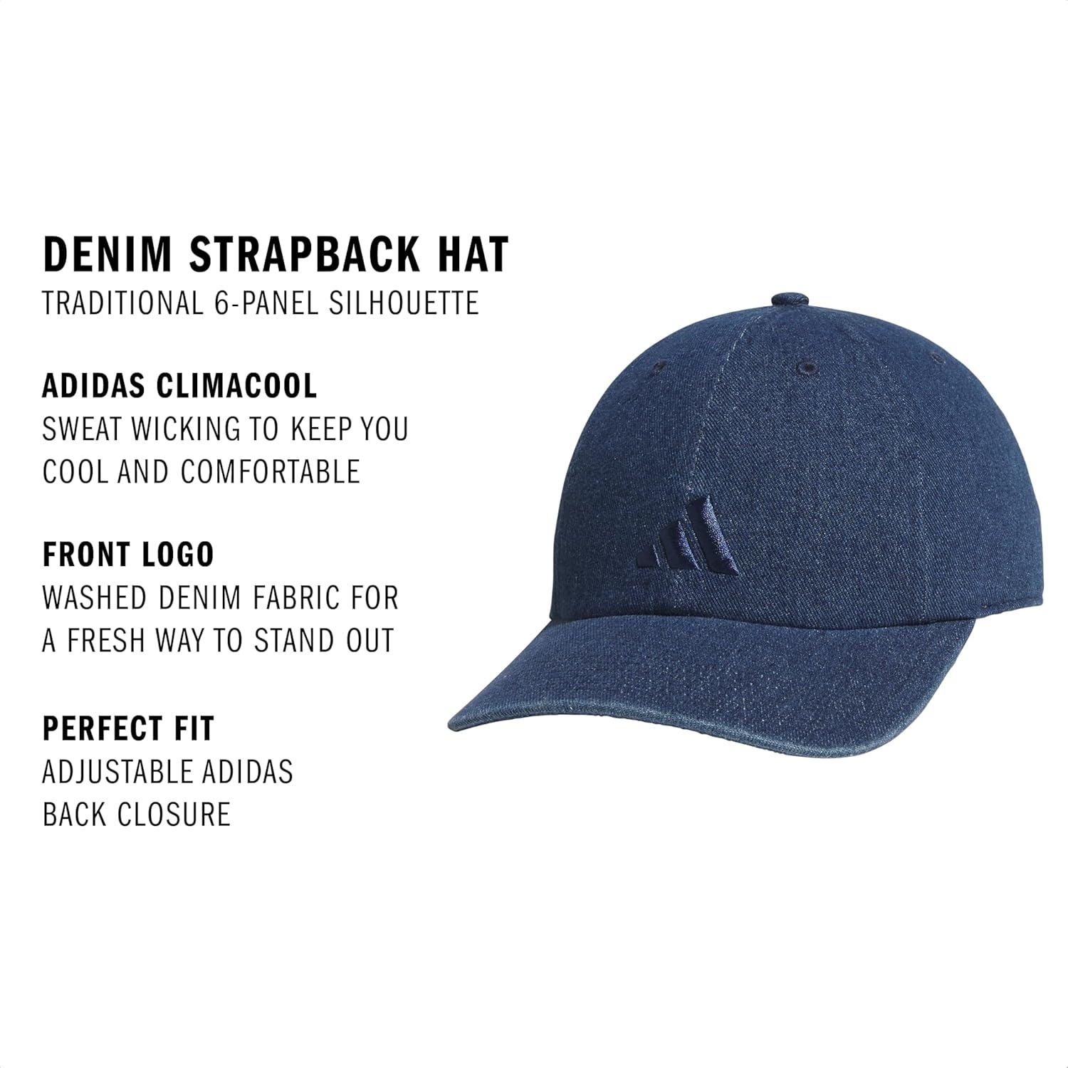 image:imageadidas Mens Ultimate Baseball Cap Athletic Relaxed Cotton Strapback HatMedium Blue Denim