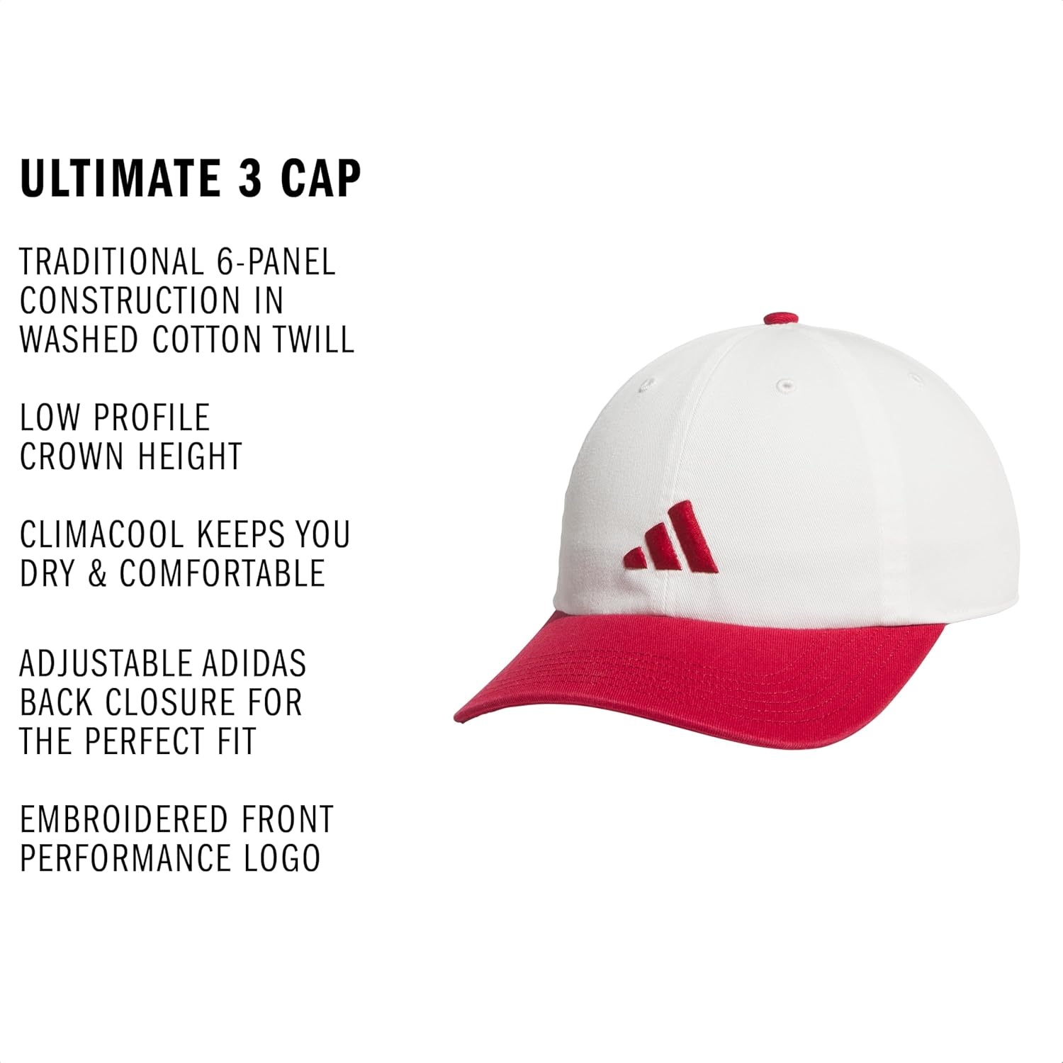 image:imageadidas Mens Ultimate Baseball Cap Athletic Relaxed Cotton Strapback HatOff WhiteActive Maroon3