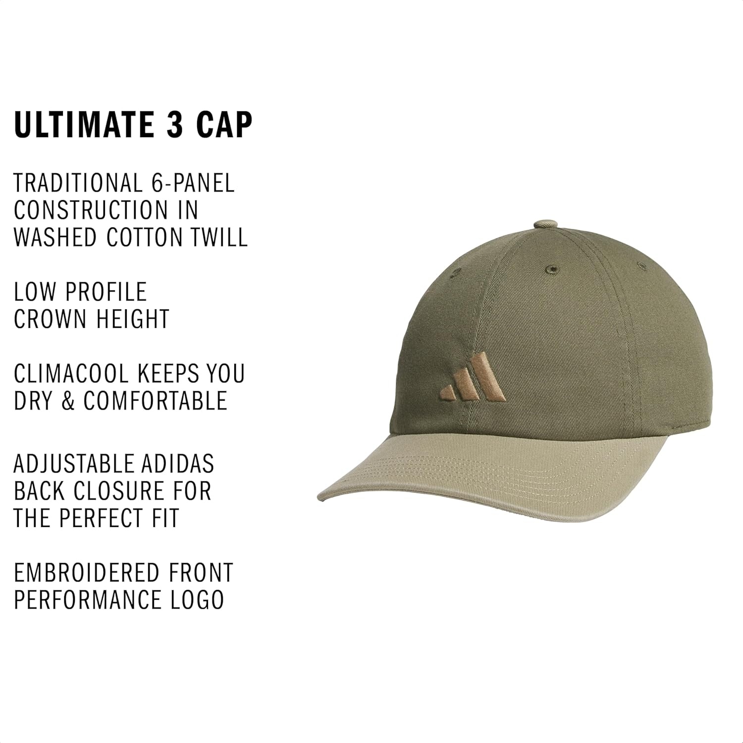 image:imageadidas Mens Ultimate Baseball Cap Athletic Relaxed Cotton Strapback HatOlive Strata GreenBlanch Cargo3