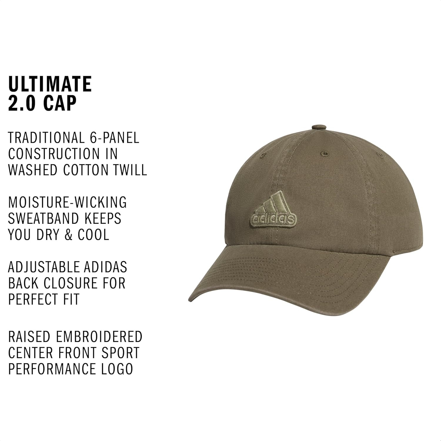 image:imageadidas Mens Ultimate Baseball Cap Athletic Relaxed Cotton Strapback HatOlive Strata GreenTent Green