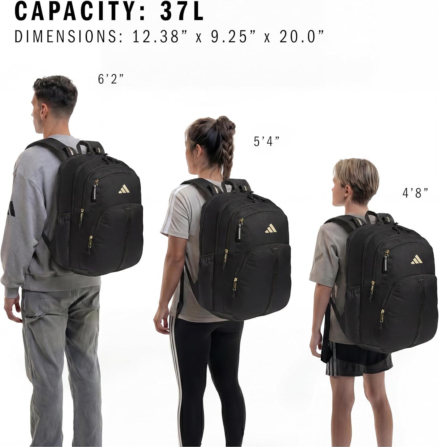 image:imageadidas Prime 7 Backpack for Laptop School and Travel 37LBlackGold Metallic