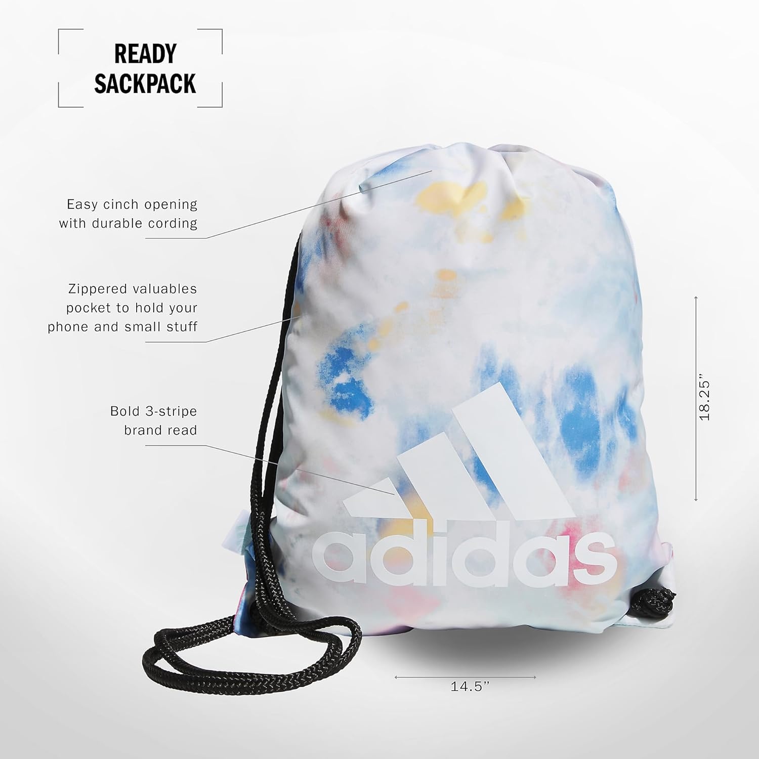 image:imageadidas Ready Sackpack Drawstring Backpack Lightweight Small Gym BagTie Dye Wash Halo Mint GreenWhiteBlack10