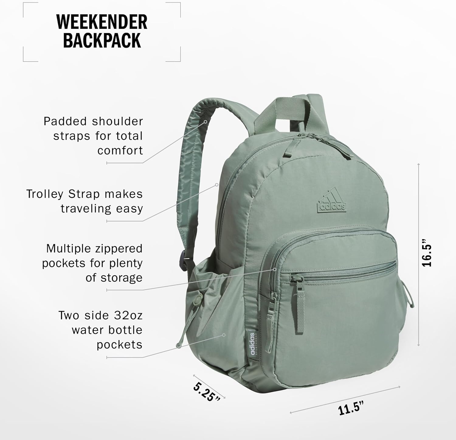 image:imageadidas Weekender Backpack Small Lightweight Everyday Bag 19LSilver Green1