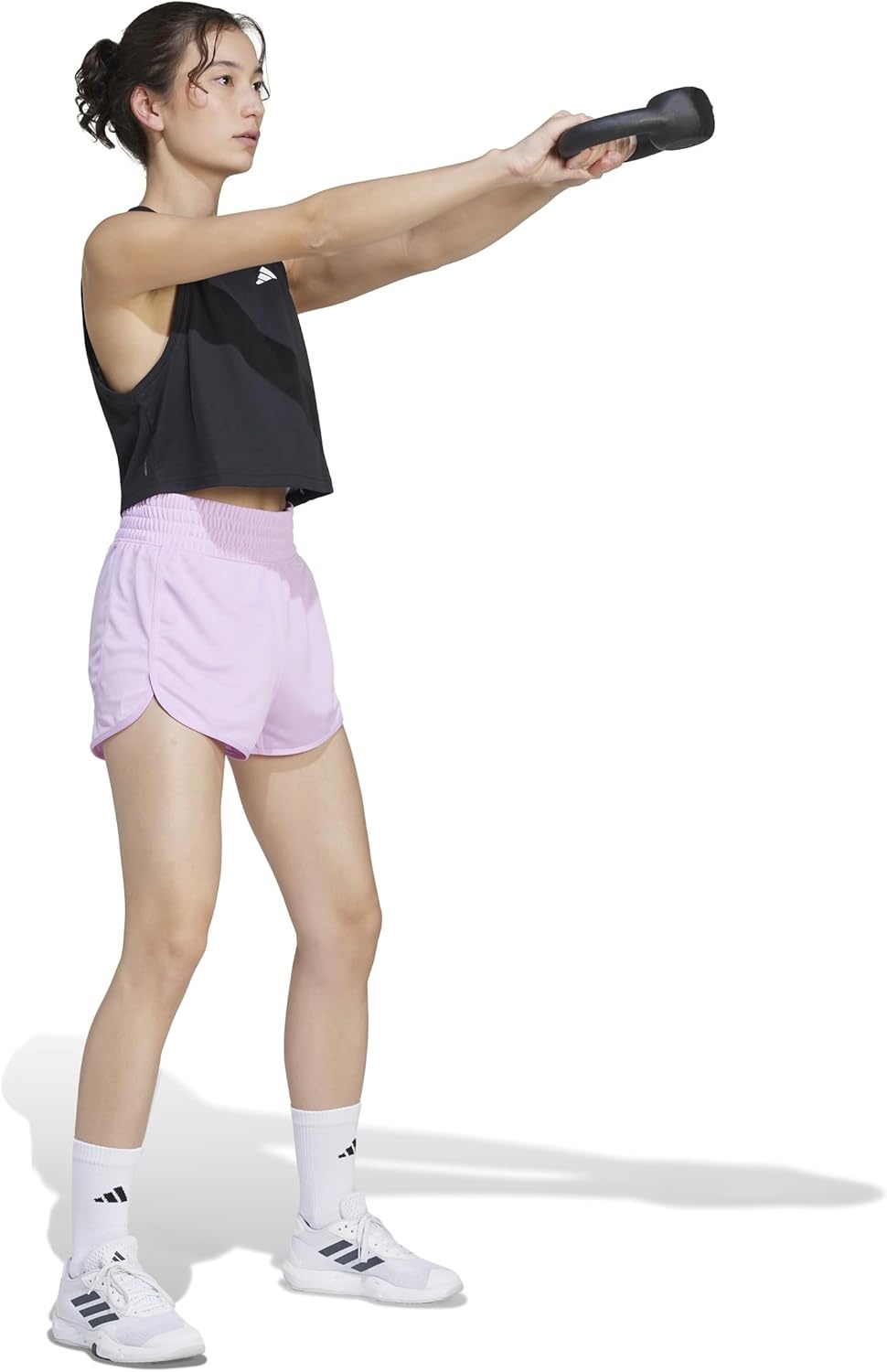 image:imageadidas Womens Pacer Essentials Knit HighRise Shorts Casual Bottoms Casual PurpleBliss LilacWhite