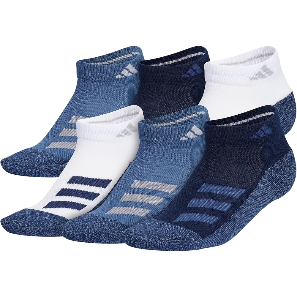 image:imageadidas Boys Cushioned Angle Stripe Low Cut Socks 6Pack Little KidBig KidAdultWhiteCollegiate NavyWonder Steel BlueStripe
