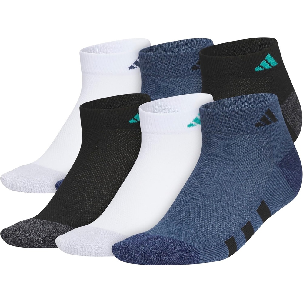 image:imageadidas Boys Cushioned Angle Stripe Low Cut Socks 6Pack Little KidBig KidAdultWhitePure Teal GreenMineral Blue