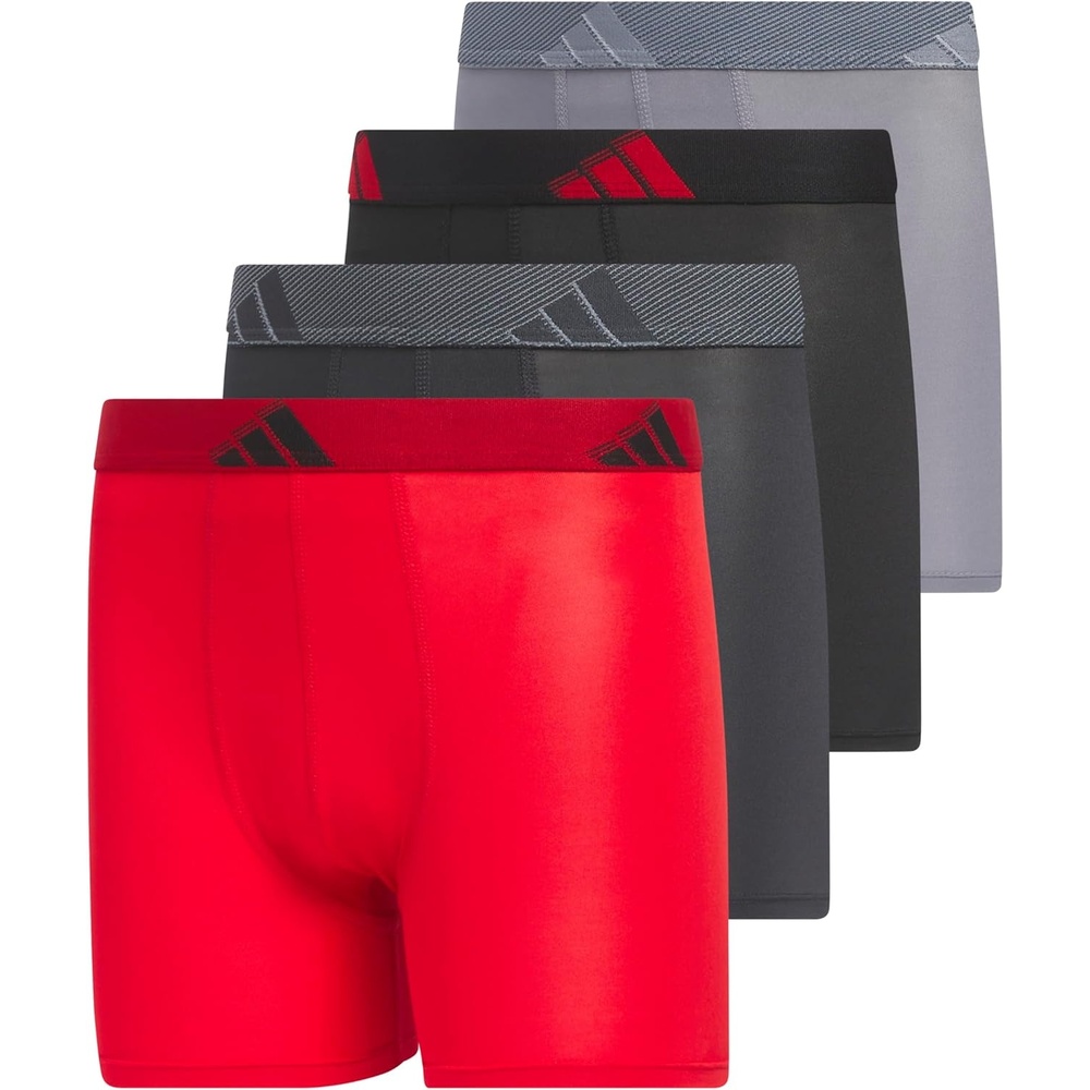 image:imageadidas Boys Performance Microfiber Boxer Briefs 4Pack or 3Pack Kids Graphic UnderwearBetter ScarletCarbon GreyBlack