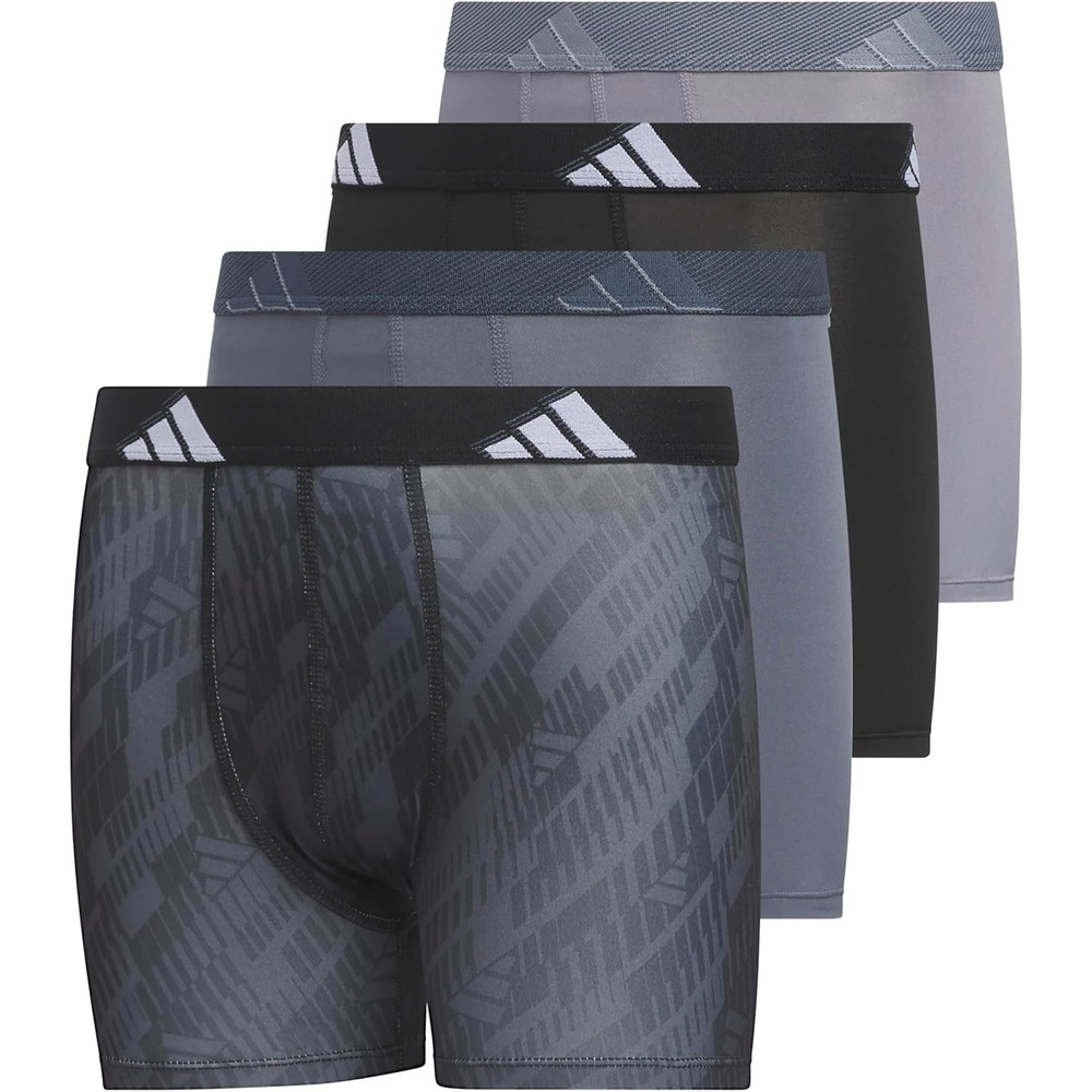 image:imageadidas Boys Performance Microfiber Boxer Briefs 4Pack or 3Pack Kids Graphic UnderwearBlackOnix GreyGreyGraphic