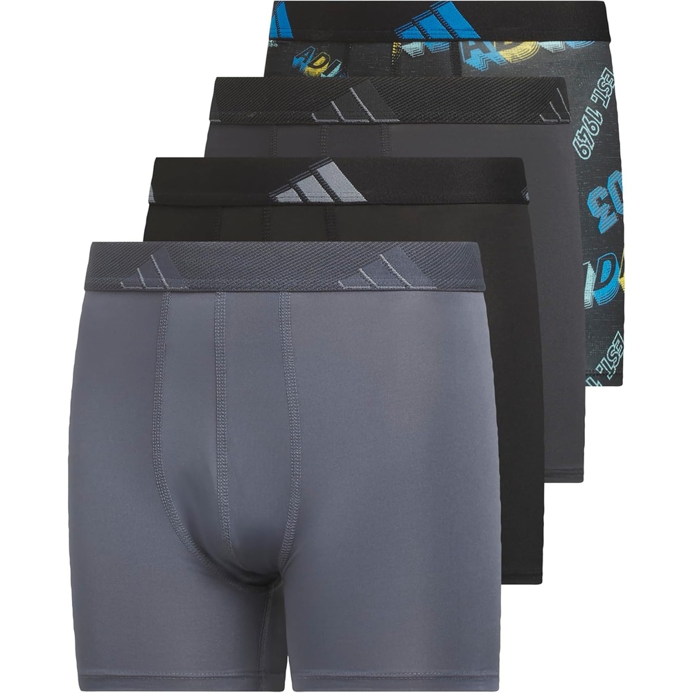 image:imageadidas Boys Performance Microfiber Boxer Briefs 4Pack or 3Pack Kids Graphic UnderwearPerformance 3 Maniablackcarbonclear AquaCarbon GreyBlackGraphic