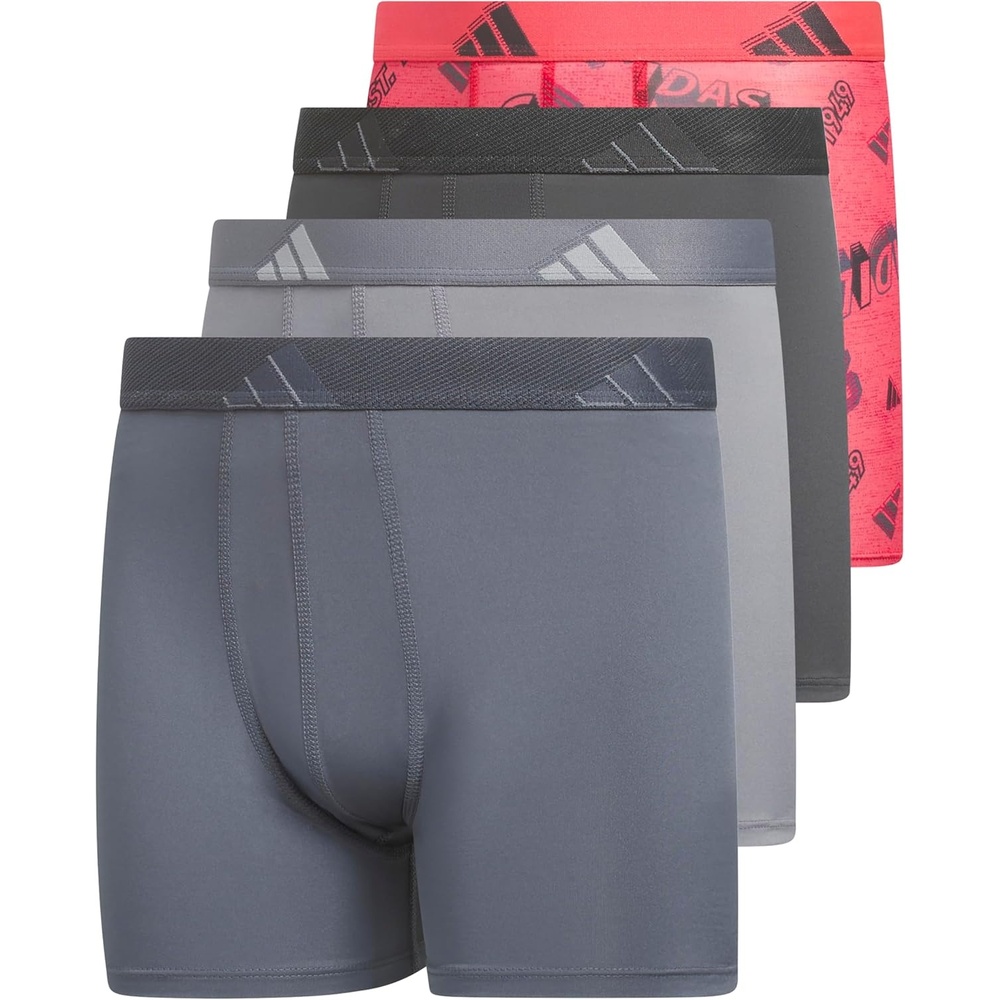 image:imageadidas Boys Performance Microfiber Boxer Briefs 4Pack or 3Pack Kids Graphic UnderwearPerformance 3 Maniapure Turboenergy PinkcarbonGrey SixGreyGraphic