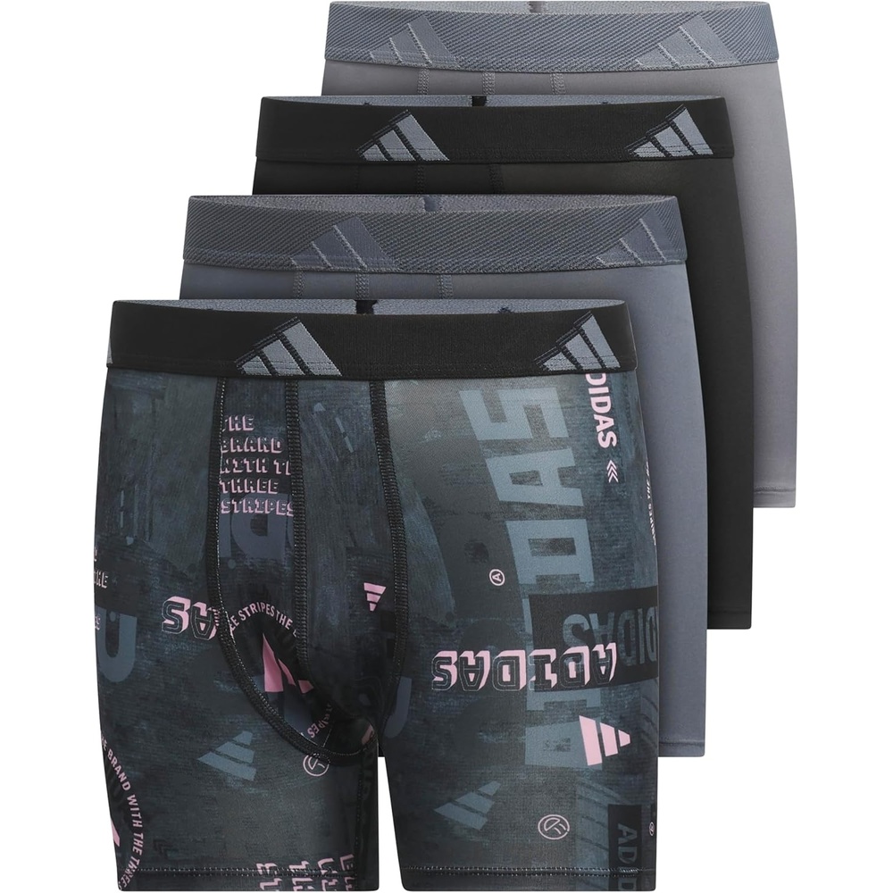 image:imageadidas Boys Performance Microfiber Boxer Briefs 4Pack or 3Pack Kids Graphic UnderwearUpscaled Mix Blacktrue PinkOnix GreyBlackGraphic