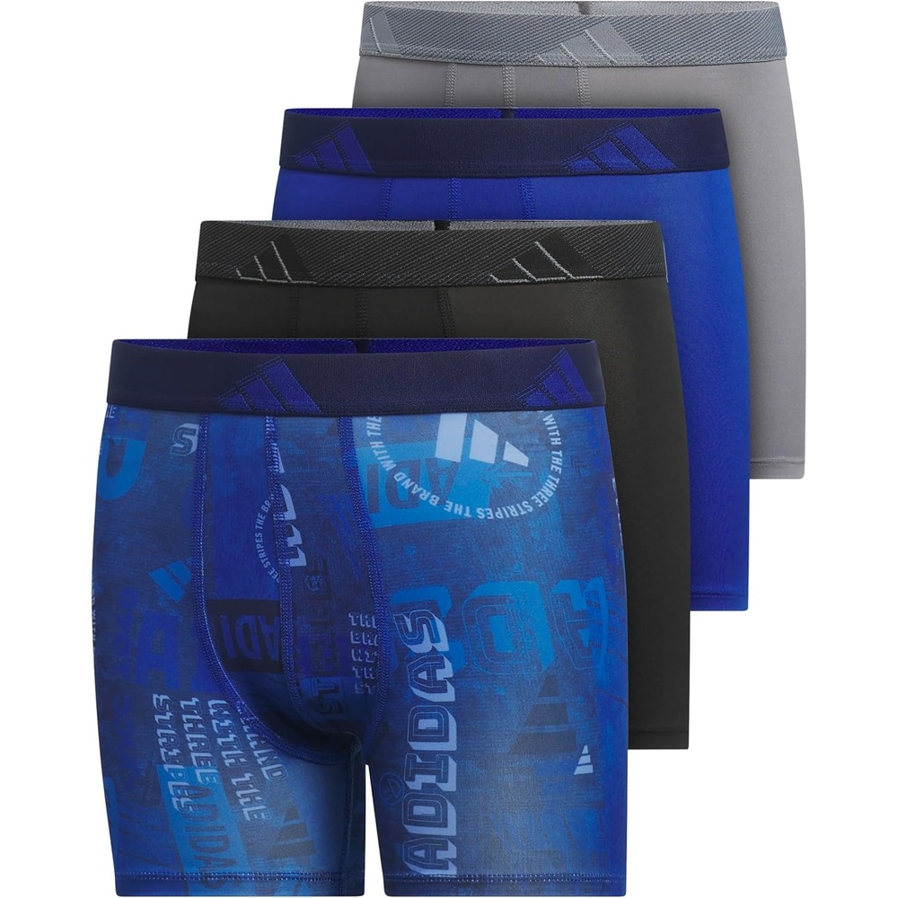 image:imageadidas Boys Performance Microfiber Boxer Briefs 4Pack or 3Pack Kids Graphic UnderwearUpscaled Mix Team Royal Blueblue FusionBlackTeam Royal BlueGraphic