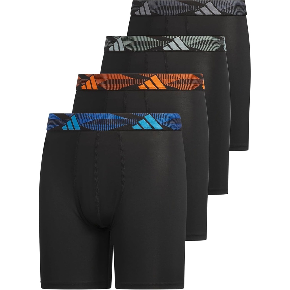image:imageadidas Boys Performance Microfiber Long Boxer Briefs 4Pack or 3Pack Kids UnderwearBlackLucid AquamarinePure OrangeLong