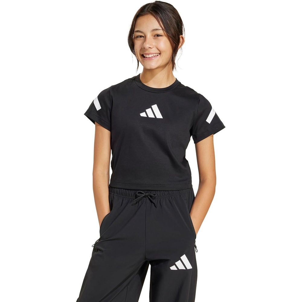 image:imageadidas Girls Zne Cropped Fitted TShirtBlackWhite