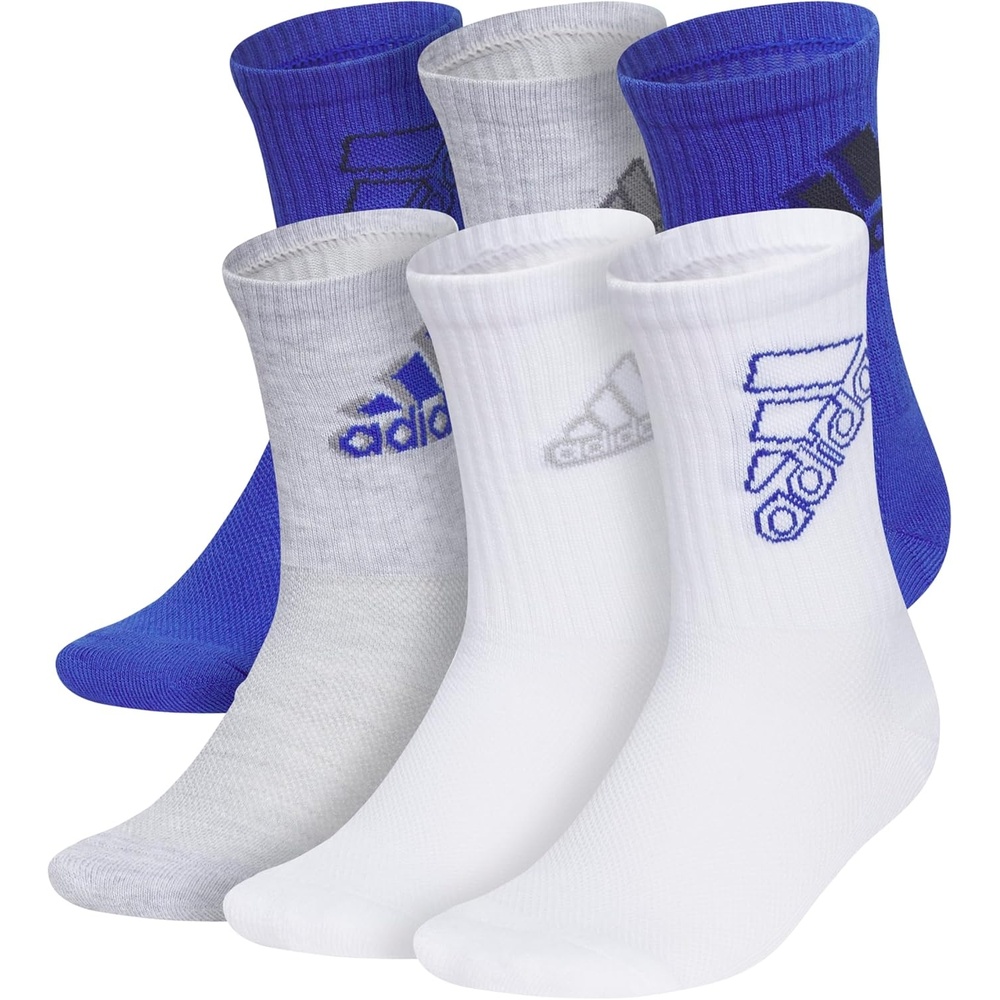 image:imageadidas Kids Cushioned Crew Socks for Boys amp Girls 6 Pairs Durable amp ComfortableMixedSemi Lucid BlueCool Light HeatherWhite