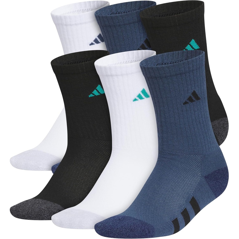image:imageadidas Kids Cushioned Crew Socks for Boys amp Girls 6 Pairs Durable amp ComfortableWhitePure Teal GreenMineral Blue