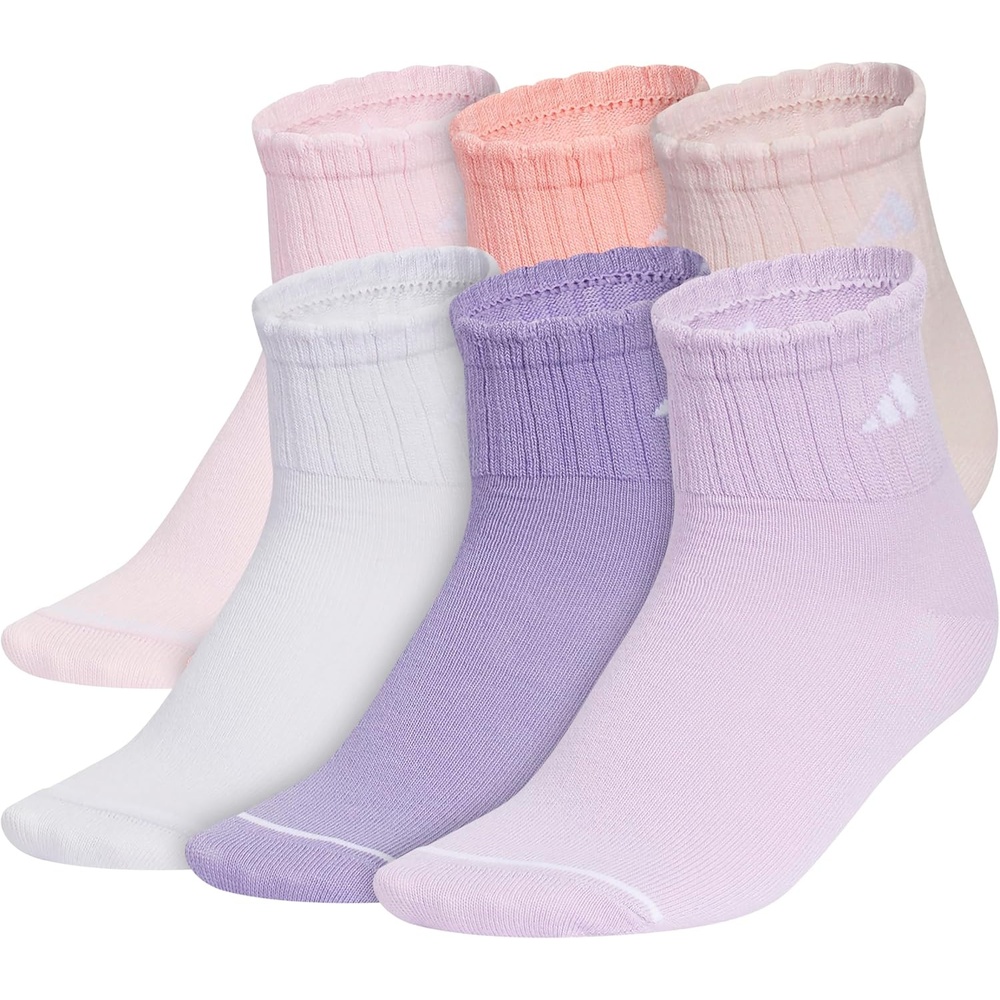 image:imageadidas Kids Cushioned Quarter Ankle Socks for Boys and Girls 6 Pairs Durable amp ComfortableClear PinkSemi Frozen Turbo PinkDistilled PinkGirlsFashion