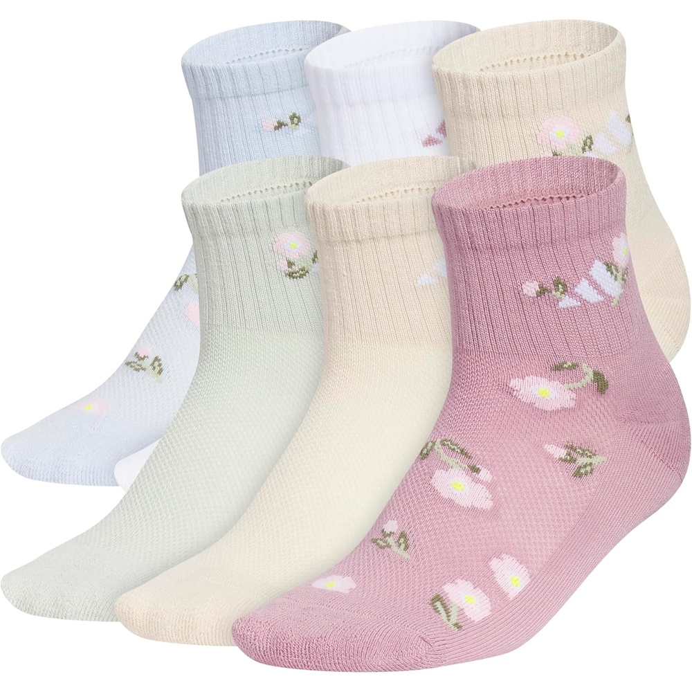 image:imageadidas Kids Cushioned Quarter Ankle Socks for Boys and Girls 6 Pairs Durable amp ComfortableCrystal Sky BlueWhiteCrystal Linen BeigeGirlsGraphic2