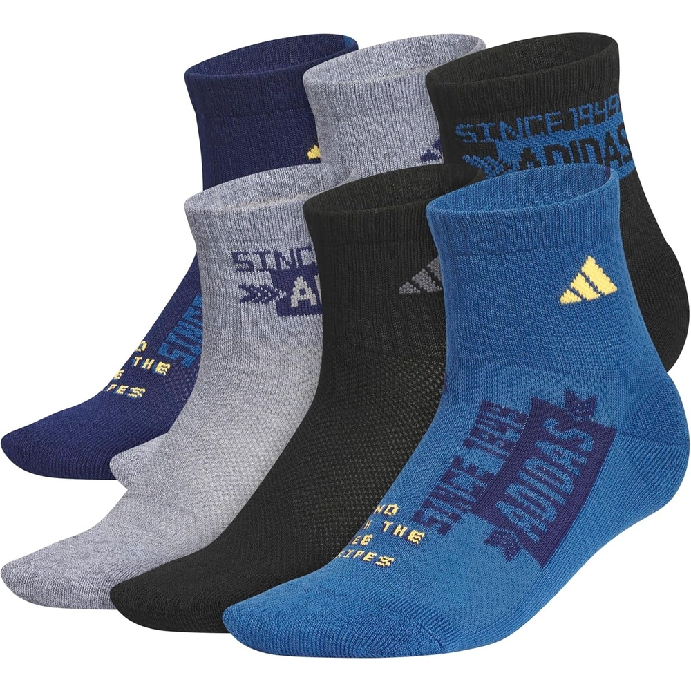 image:imageadidas Kids Cushioned Quarter Ankle Socks for Boys and Girls 6 Pairs Durable amp ComfortableDark BlueHeather GreyLucid Tangerine OrangeGraphic