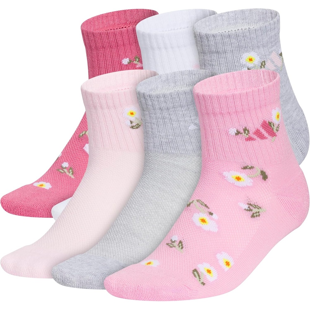image:imageadidas Kids Cushioned Quarter Ankle Socks for Boys and Girls 6 Pairs Durable amp ComfortableDual MagentaWhiteCool Light HeatherGirlsGraphic2