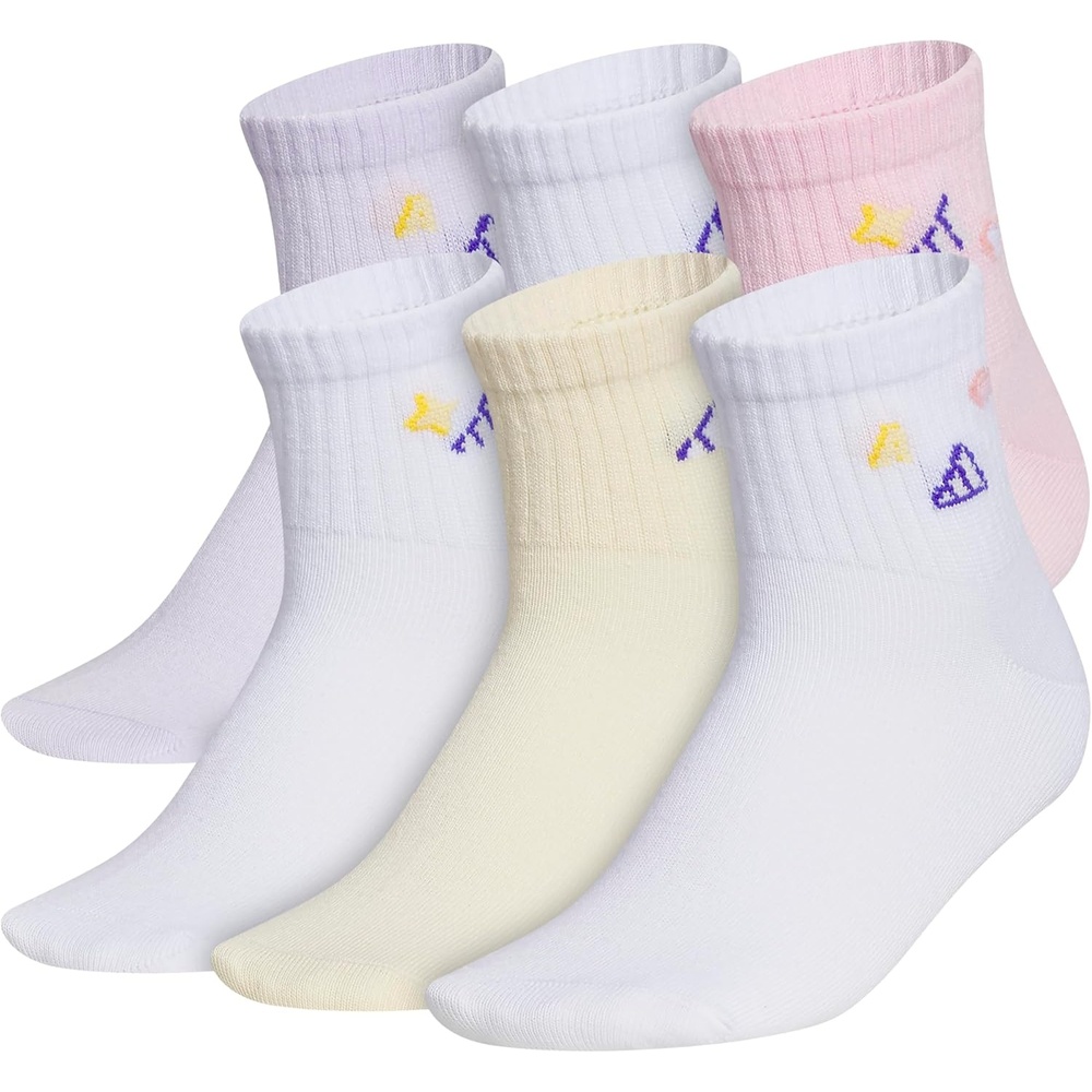 image:imageadidas Kids Cushioned Quarter Ankle Socks for Boys and Girls 6 Pairs Durable amp ComfortableFrozen PurpleWhiteClear PinkCharm