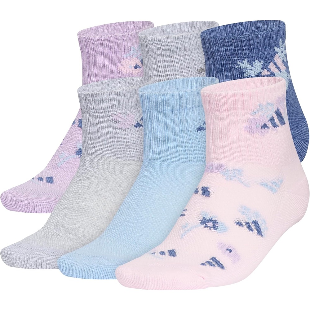 image:imageadidas Kids Cushioned Quarter Ankle Socks for Boys and Girls 6 Pairs Durable amp ComfortablePowder Plum PurpleGlow BlueClear PinkGirlsGraphic