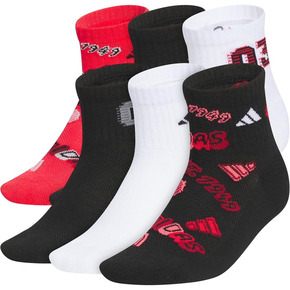 image:imageadidas Kids Cushioned Quarter Ankle Socks for Boys and Girls 6 Pairs Durable amp ComfortablePure Ruby RedBlackWhiteGraphic2
