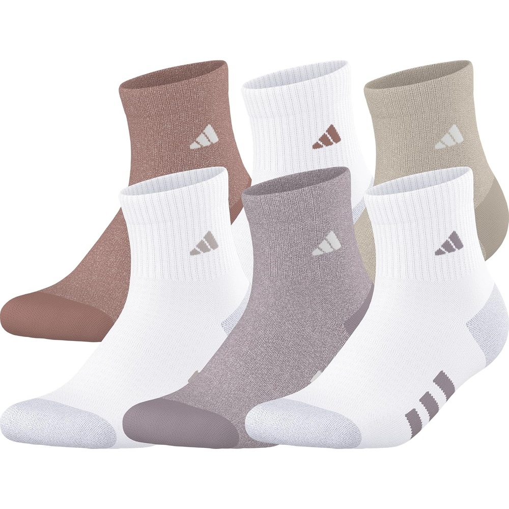 image:imageadidas Kids Cushioned Quarter Ankle Socks for Boys and Girls 6 Pairs Durable amp ComfortableWarm Clay PinkWonder BeigePreloved Fig PurpleGirls