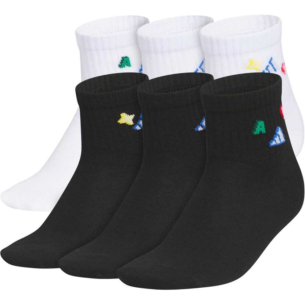 image:imageadidas Kids Cushioned Quarter Ankle Socks for Boys and Girls 6 Pairs Durable amp ComfortableWhiteBlackCharm