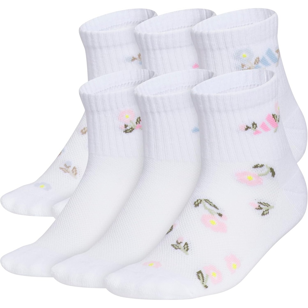 image:imageadidas Kids Cushioned Quarter Ankle Socks for Boys and Girls 6 Pairs Durable amp ComfortableWhiteGlow BlueTropic BloomGirlsGraphic2