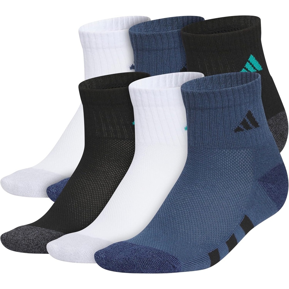 image:imageadidas Kids Cushioned Quarter Ankle Socks for Boys and Girls 6 Pairs Durable amp ComfortableWhitePure Teal GreenMineral Blue