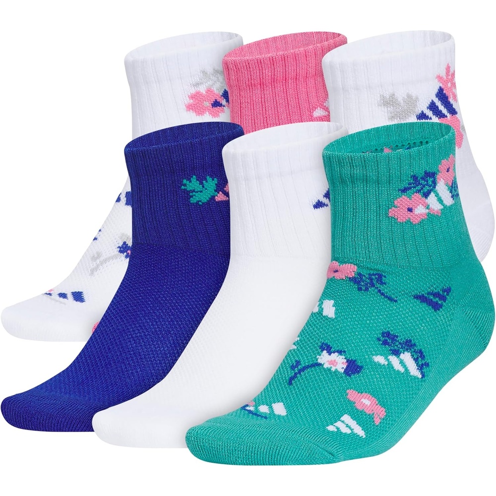 image:imageadidas Kids Cushioned Quarter Ankle Socks for Boys and Girls 6 Pairs Durable amp ComfortableWhiteTeam Royal BluePink FusionGirlsGraphic