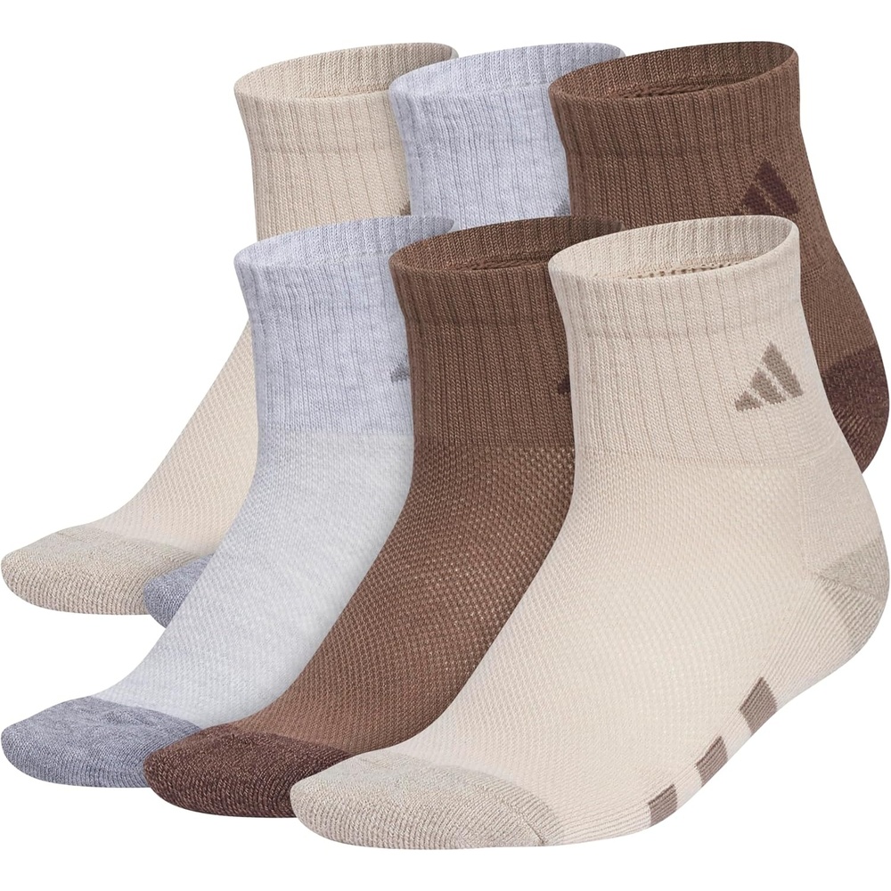 image:imageadidas Kids Cushioned Quarter Ankle Socks for Boys and Girls 6 Pairs Durable amp ComfortableWonder BeigeCool Light HeatherEarth Strata Brown