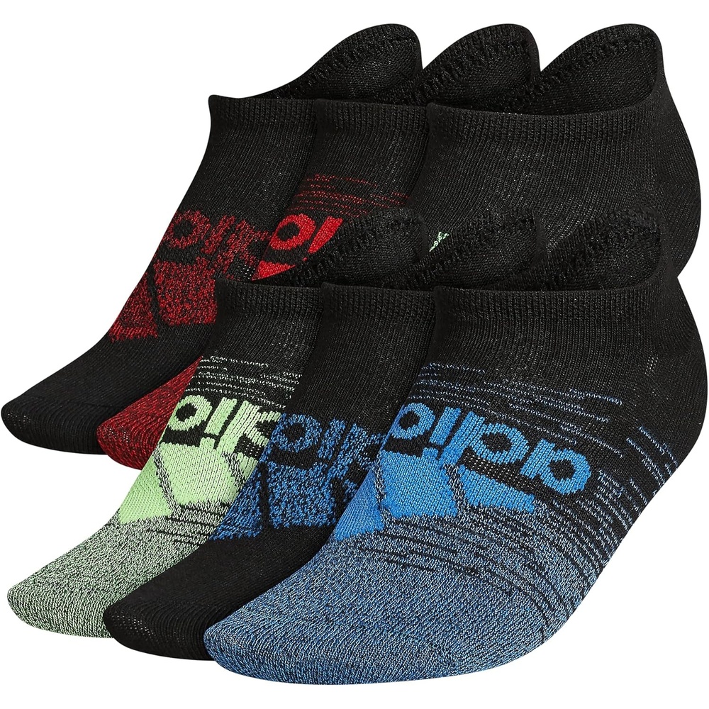 image:imageadidas Kids Superlite No Show Socks for Boys amp Girls 6 Pairs LightweightBlackTrue BlueSignal Green