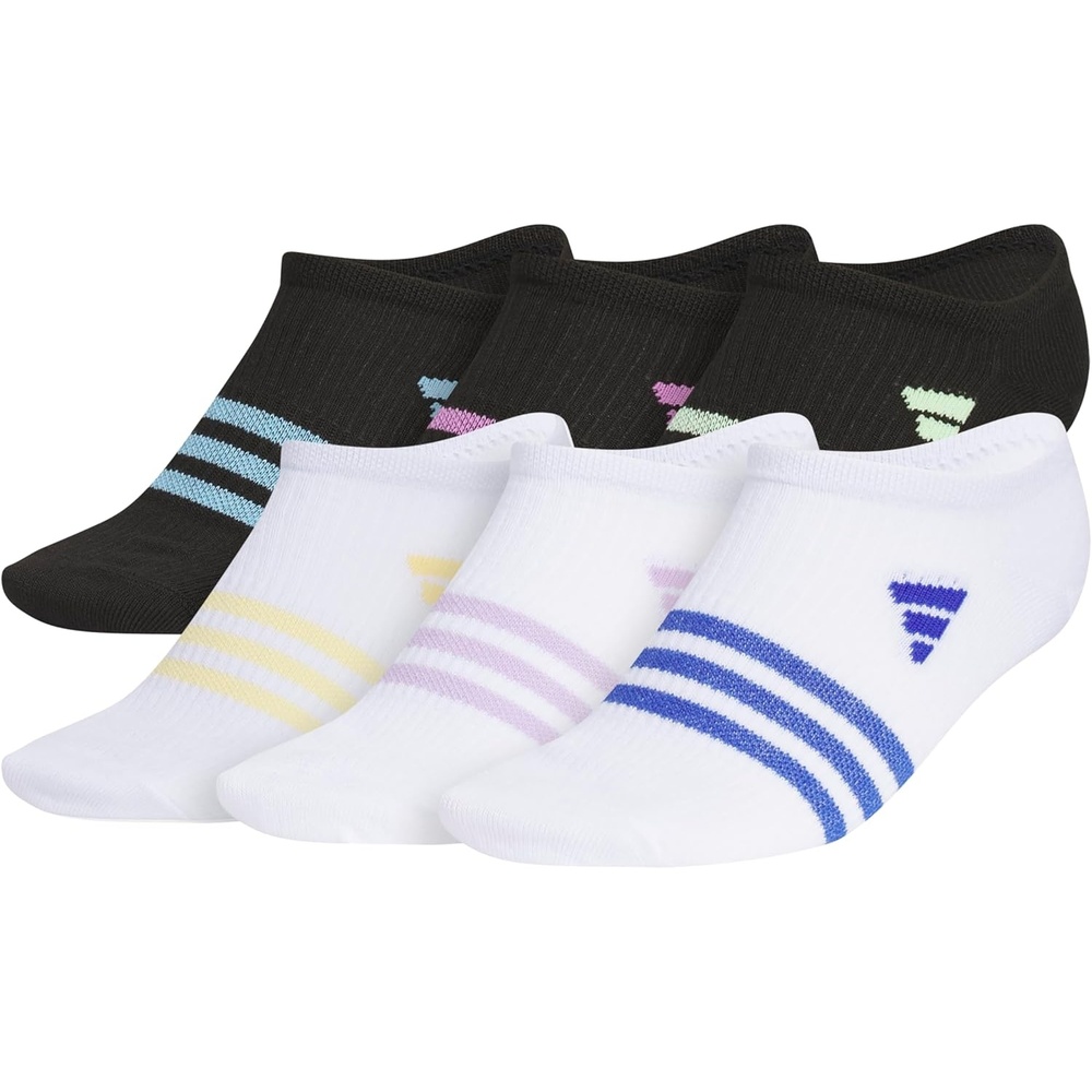 image:imageadidas Kids Superlite No Show Socks for Boys amp Girls 6 Pairs LightweightBlackWhiteSemi Blue BurstGirls30