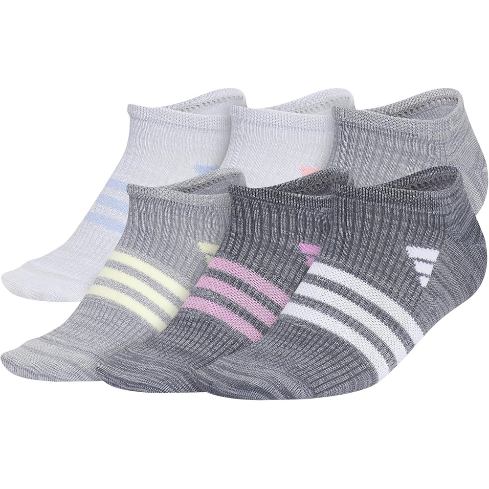 image:imageadidas Kids Superlite No Show Socks for Boys amp Girls 6 Pairs LightweightBlue SparkSemi Pink SparkClear Mint GreenGirls30