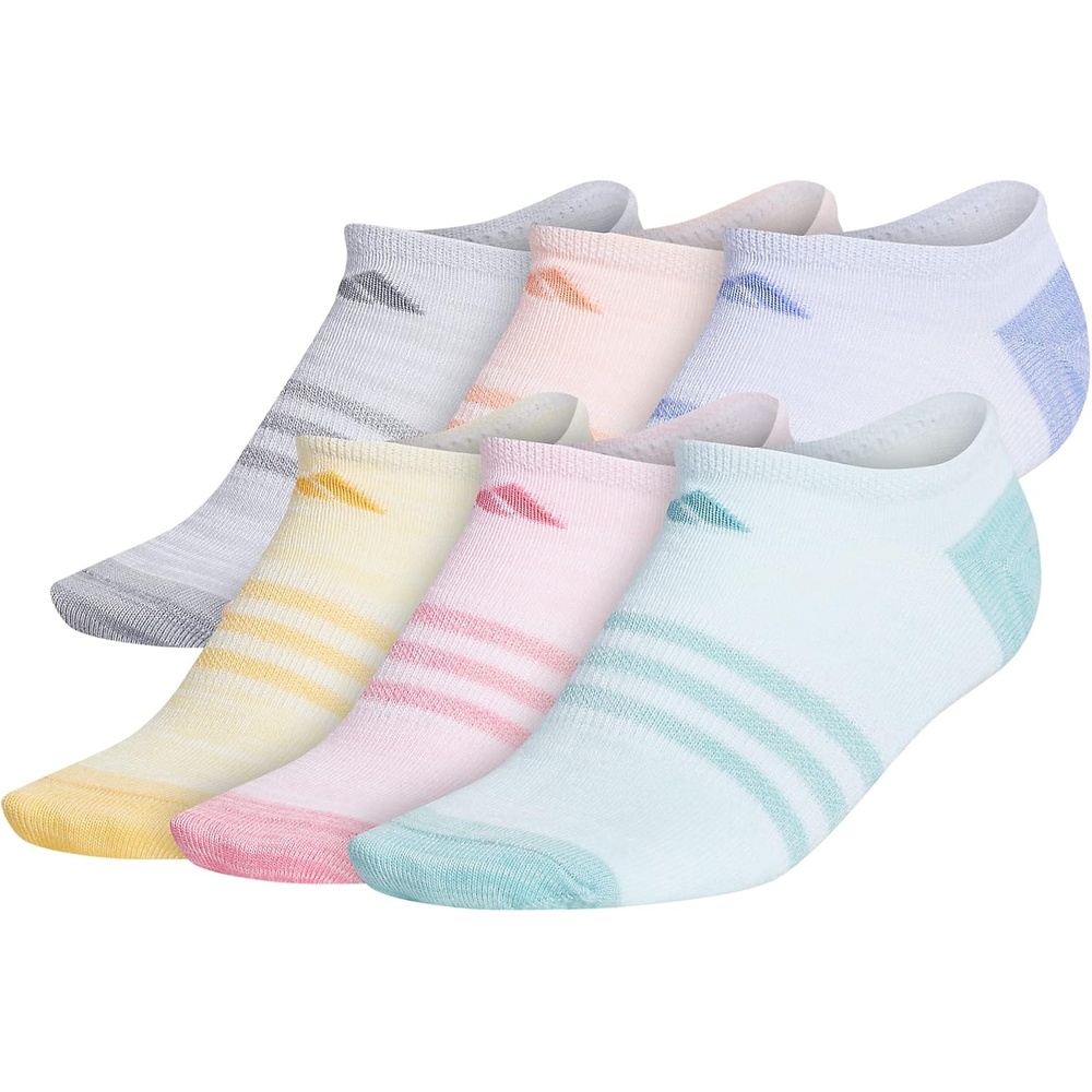 image:imageadidas Kids Superlite No Show Socks for Boys amp Girls 6 Pairs LightweightHalo Mint GreenLight PinkOrange TintGirls