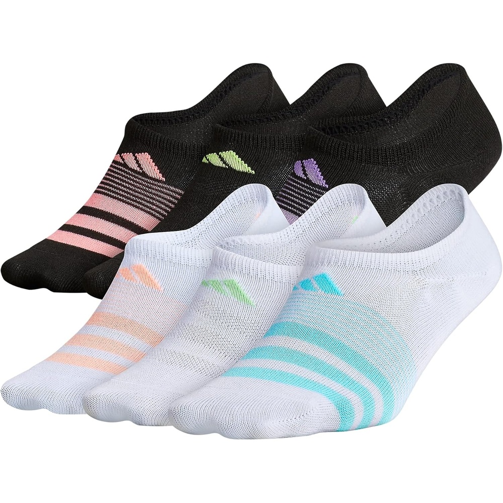image:imageadidas Kids Superlite No Show Socks for Boys amp Girls 6 Pairs LightweightWhiteClear Aqua BlueBlack