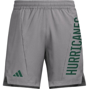 Adidas Mens NCAA Designed for Training Team Graphic Woven Shorts(Team Grey/Dark Green/Dark Green/University of Miami)