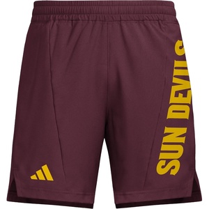 Adidas Mens NCAA Designed for Training Team Graphic Woven Shorts(Team Maroon/Team Collegiate Gold/Arizona State University)