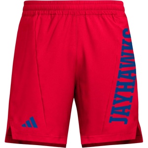 Adidas Mens NCAA Designed for Training Team Graphic Woven Shorts(Team Power Red/Collegiate Royal/University of Kansas)