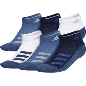 adidas Boy’s Cushioned Angle Stripe Low Cut Socks 6-Pack (Little Kid/Big Kid/Adult)(White/Collegiate Navy/Wonder Steel Blue/Stripe)