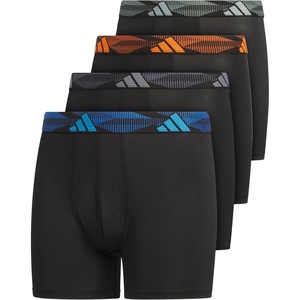 adidas Boys Performance Microfiber Boxer Briefs (4-Pack or 3-Pack) Kids Graphic Underwear(Black/Lucid Aquamarine/Pure Orange)