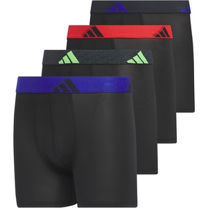 adidas Boys Performance Microfiber Boxer Briefs (4-Pack or 3-Pack) Kids Graphic Underwear(Black/Semi Lucid Blue/Signal Green)