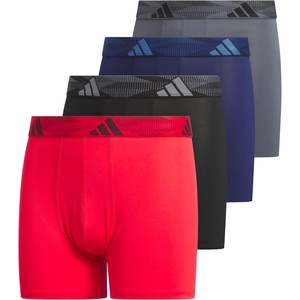 adidas Boys Performance Microfiber Boxer Briefs (4-Pack or 3-Pack) Kids Graphic Underwear(Pure Ruby Red/Black/Dark Blue)