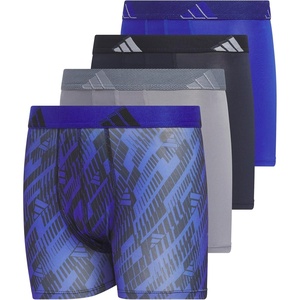 adidas Boys Performance Microfiber Boxer Briefs (4-Pack or 3-Pack) Kids Graphic Underwear(Semi Lucid Blue/Legend Ink Blue/Grey/Graphic)