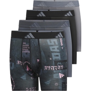 adidas Boys Performance Microfiber Boxer Briefs (4-Pack or 3-Pack) Kids Graphic Underwear(Upscaled Mix Black-true Pink/Onix Grey/Black/Graphic)