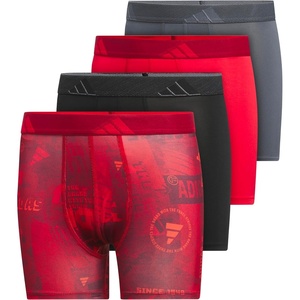 adidas Boys Performance Microfiber Boxer Briefs (4-Pack or 3-Pack) Kids Graphic Underwear(Upscaled Mix Pure Ruby-bright Red/Black/Pure Ruby Red/Graphic)